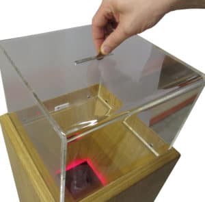 Close up of Audio Donation box in action