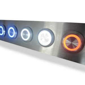 Illuminated Buttons within brushed steel unit