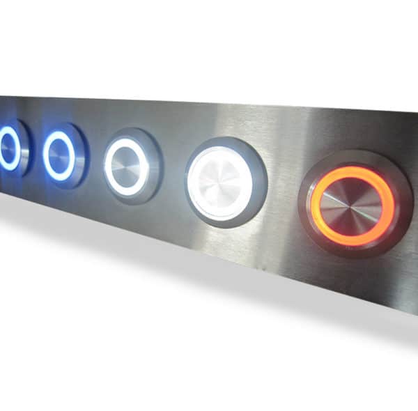 Illuminated Buttons within brushed steel unit