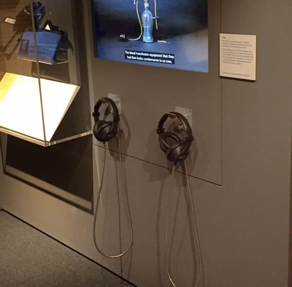 Old Style Armoured Cabled Headphone hangers installed at Science Museum